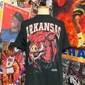 Vintage 90s Arkansas Razorbacks Mascot Logo Tee 90s College First Team  Sz XL